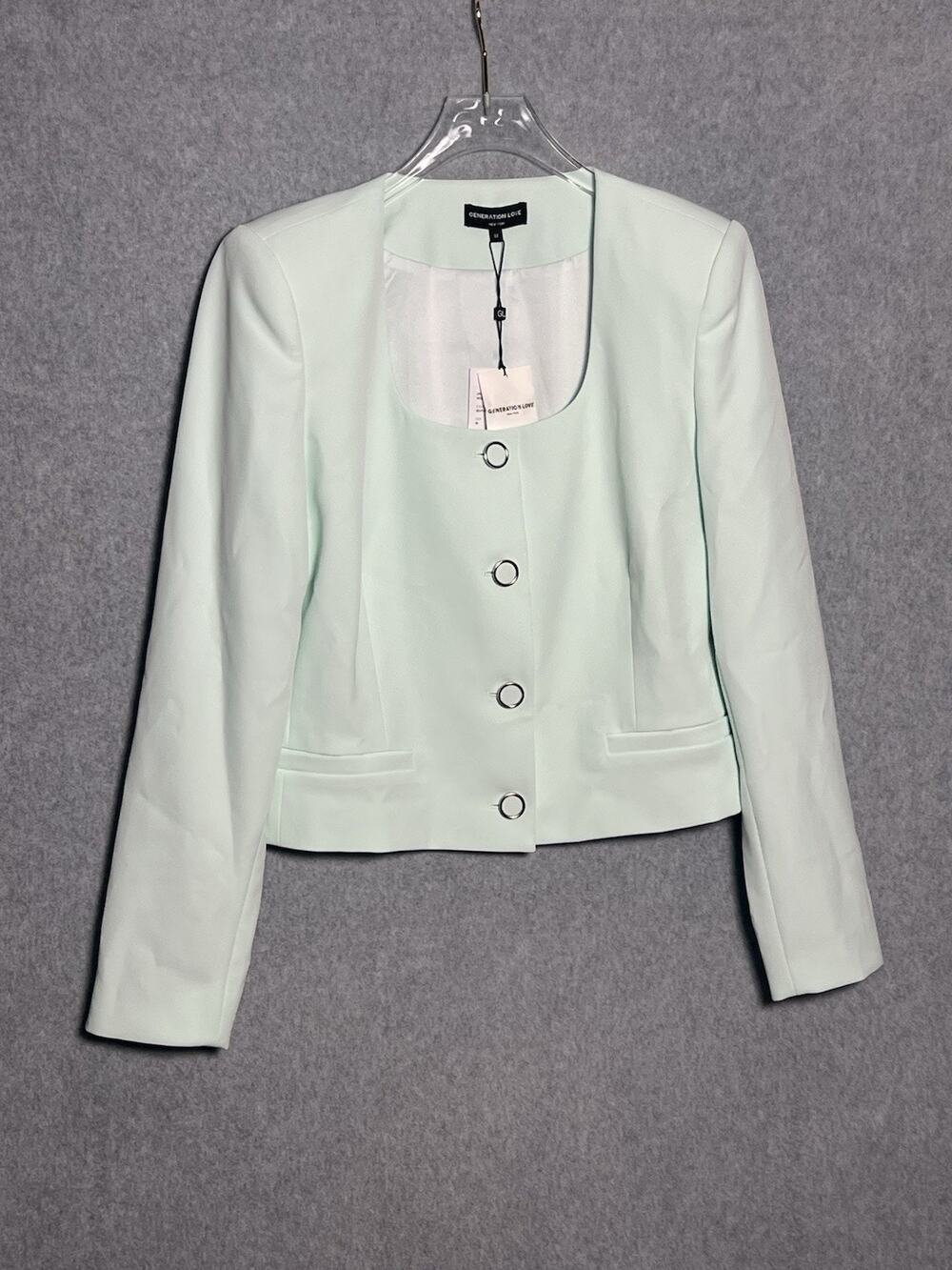 Generation Love Jina Crepe Blazer M Seafoam Green Cropped Jacket NWT Structured